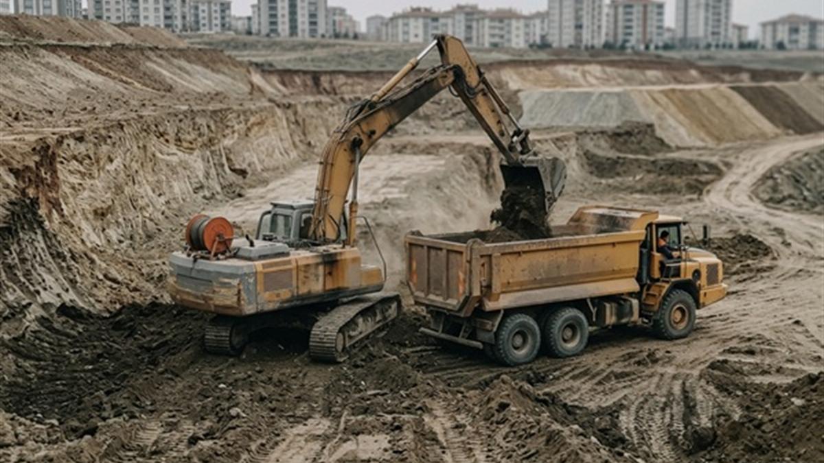 Kamyona toprak yükleyen paletli ekskavatör